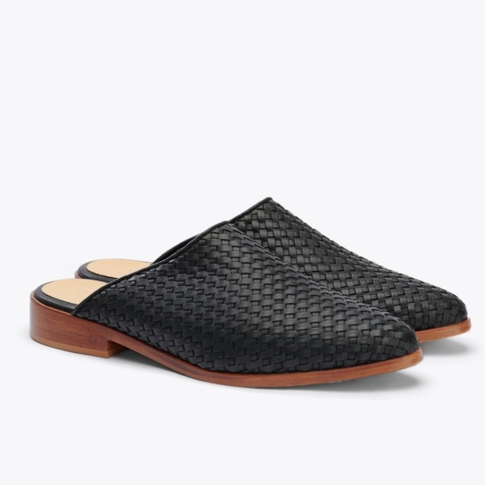 New! Nisolo Ama Woven Leather Mules in Black